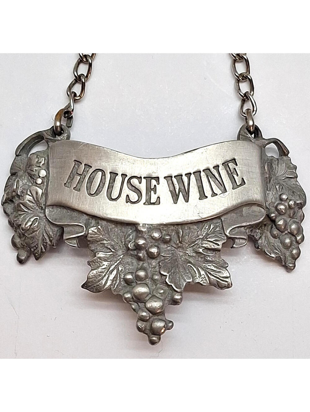 Lindsay Claire House Wine Embossed Pewter  Bottle Label Grape Vine Silver